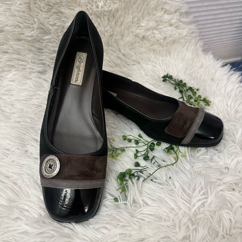 Brighton COCO Patent leather and Suede low heel Comfy Slip-on Pumps sz‎ 10 M